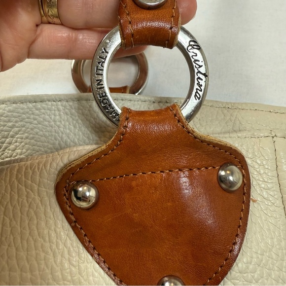 Cristina Made in Italy Genuine Leather Cream and Brown Tote Bag - Picture 14 of 16